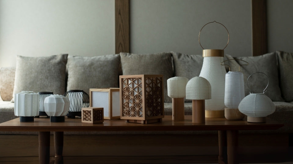 Variety of Japanese Lamps on a wood table