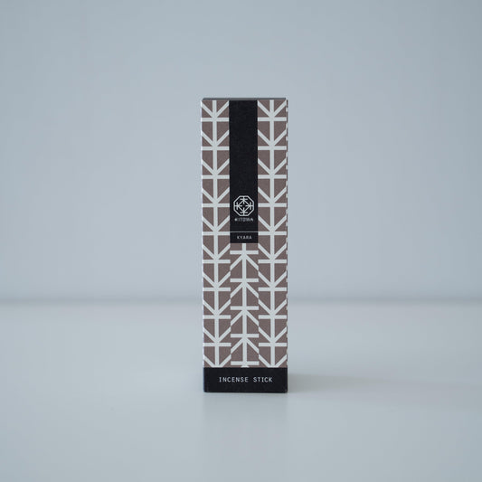 A package of fragrant kyara wood incense sticks in a minimalist design.