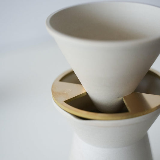 Closeup of White Banko-yaki Coffee Server and Dripper