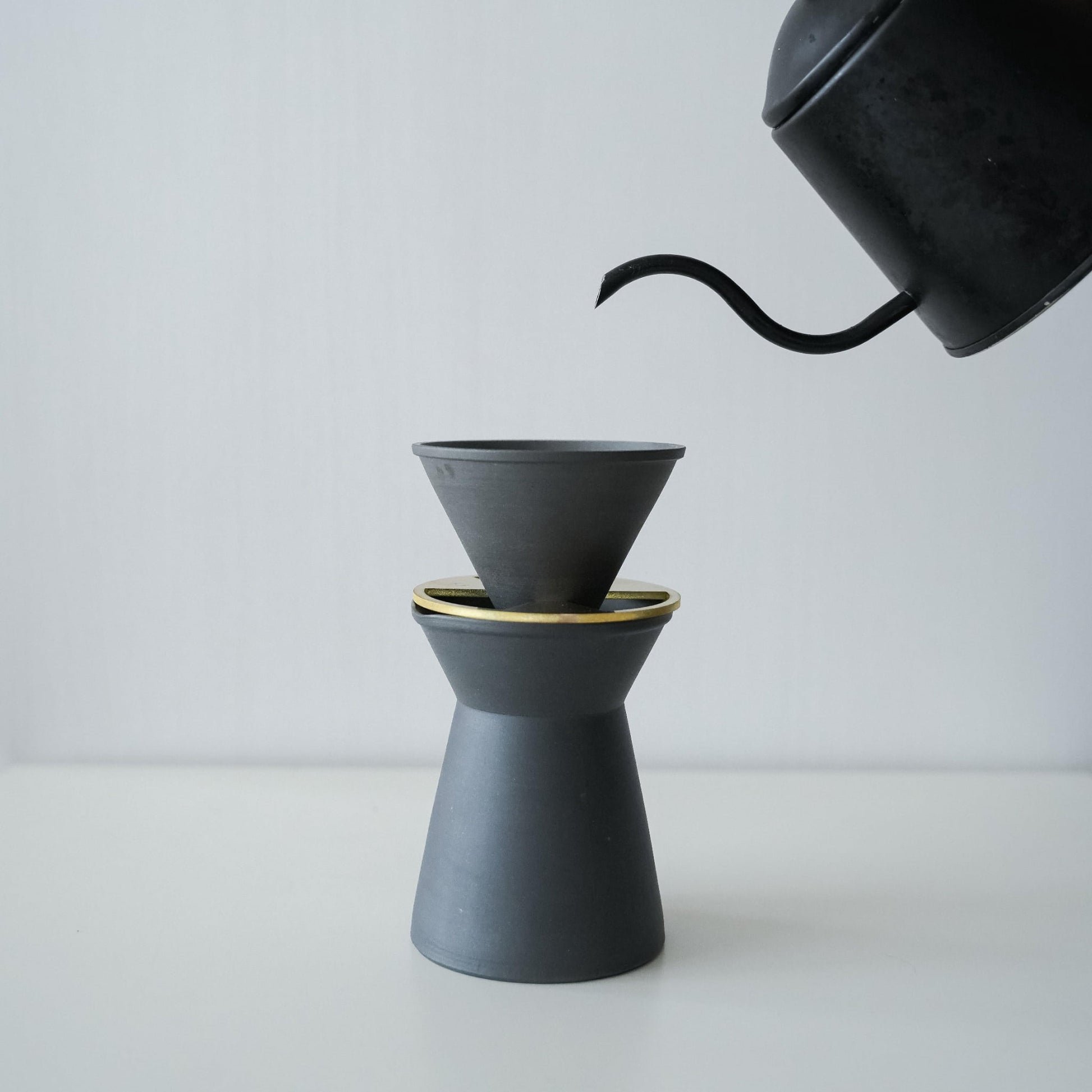 Japanese Banko yaki Black Coffee Server with black kattle