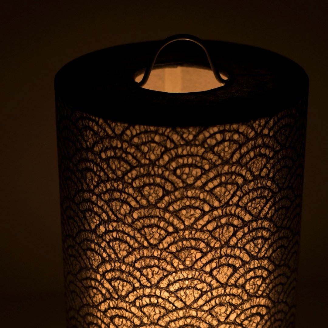 Japanese Paper Table Lamp "Lace Washi" Black – Elegant, Portable Paper Lamp Creating Warm Atmosphere, Perfect for Bedrooms