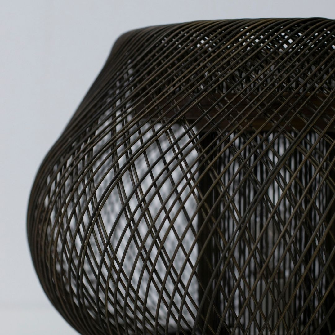 Japanese Bamboo Table Lamp "Kisaragi" – Distinctive bamboo bedside lamp crafted from sleek black bamboo threads