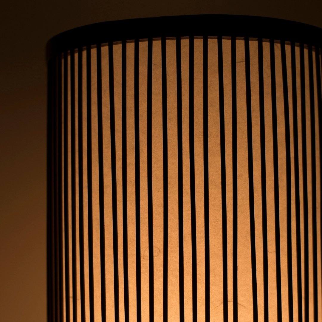 Japanese Bamboo Floor Lamp "Tutu" Middle – Unique Bamboo Standing Lamp with Intricate Design, Ideal for Living Rooms