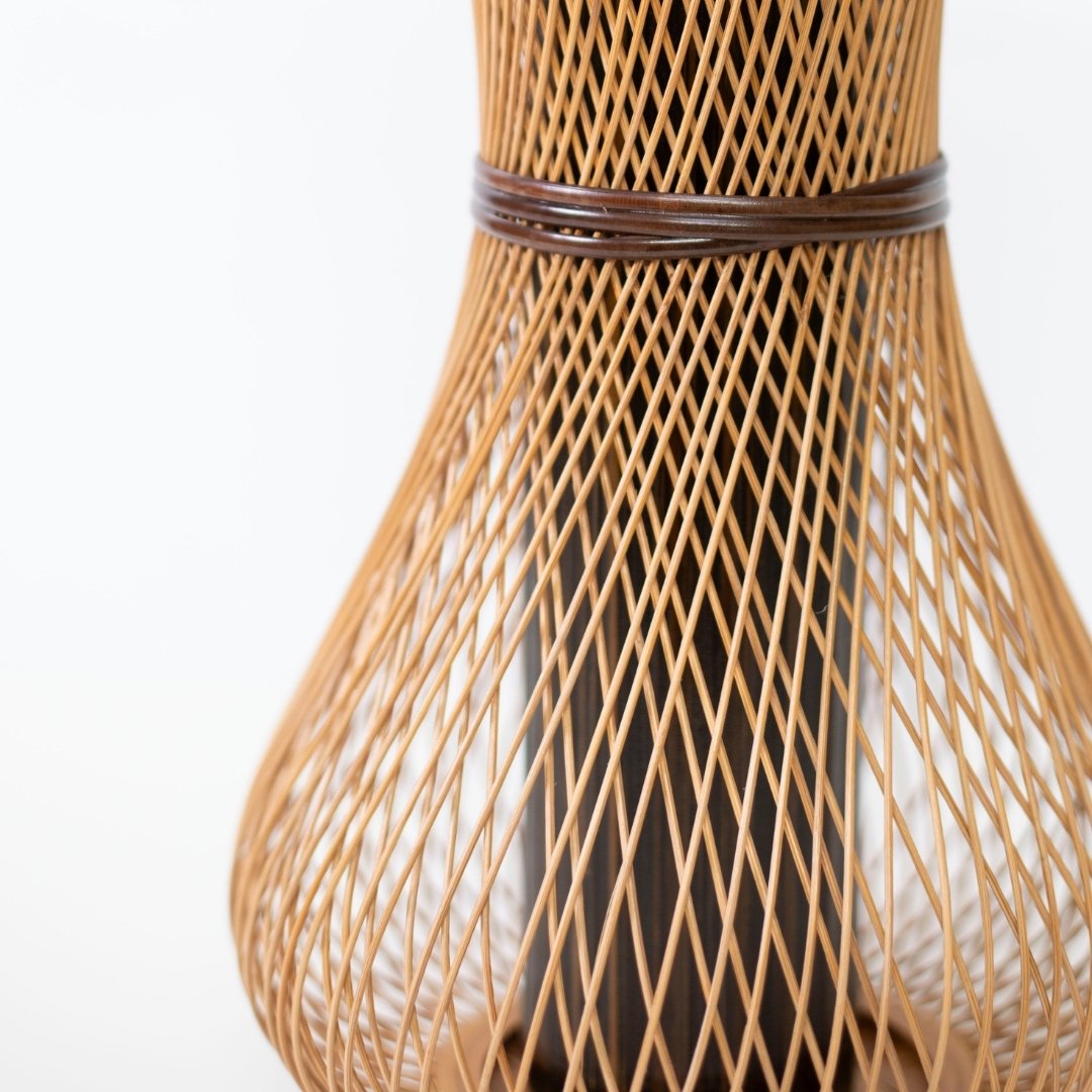 Japanese Bamboo Flower Vase 'Fukuju'—a handcrafted bamboo vase with precisely woven strips by skilled artisans