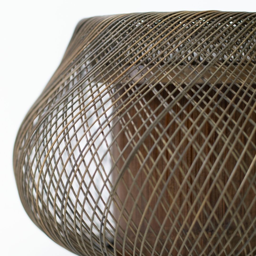 Japanese Bamboo Flower Vase 'Kisaragi'—a chic black bamboo vase with precision weaving, crafted with expert skill