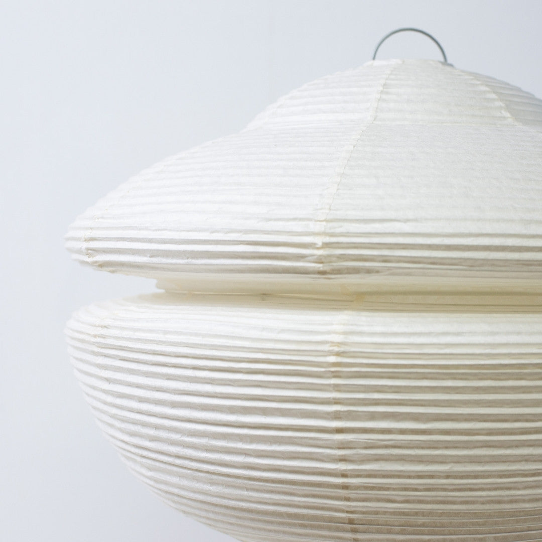 Close-up of Japanese paper floor lamp GEMINI 01, textured Harusame washi Japanese lamp detail