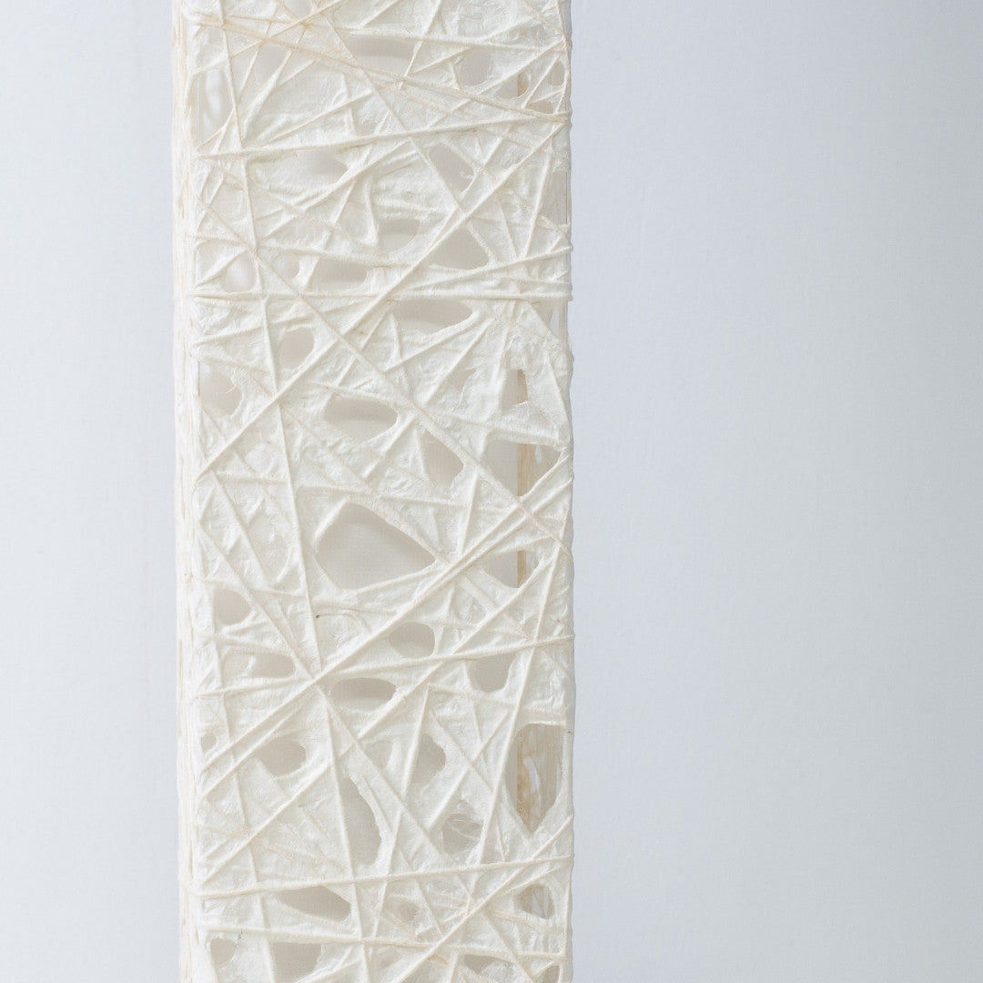 Close-up of white Japanese paper floor lamp ME-LOOK 02, Melook washi web texture detail