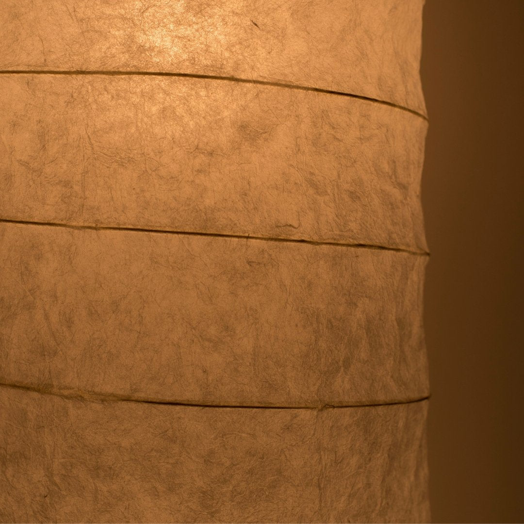 Soft ambient lighting detail from Japanese Washi Paper Floor Lamp "Momi Washi 02 - washi standing lamp for living room