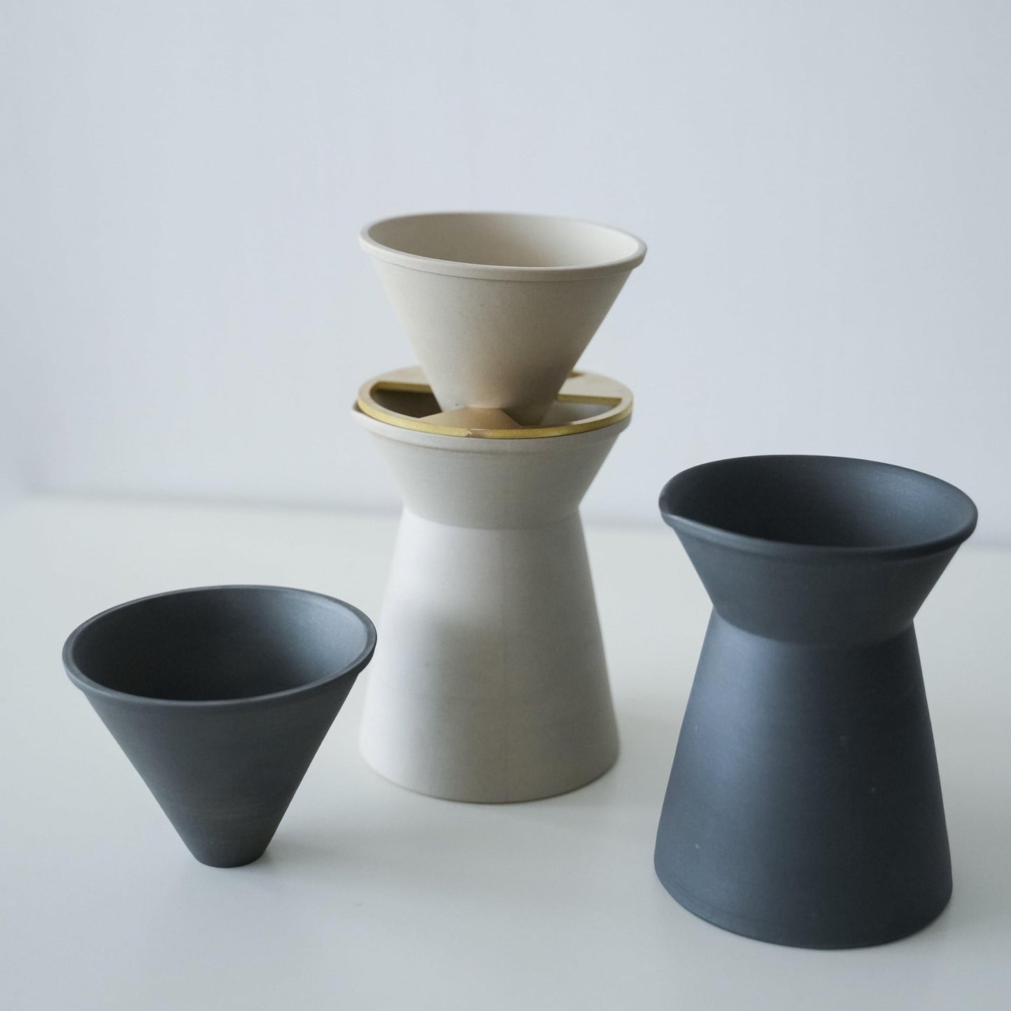 Black and White Japanese Banko yaki Coffee Server and Dripper