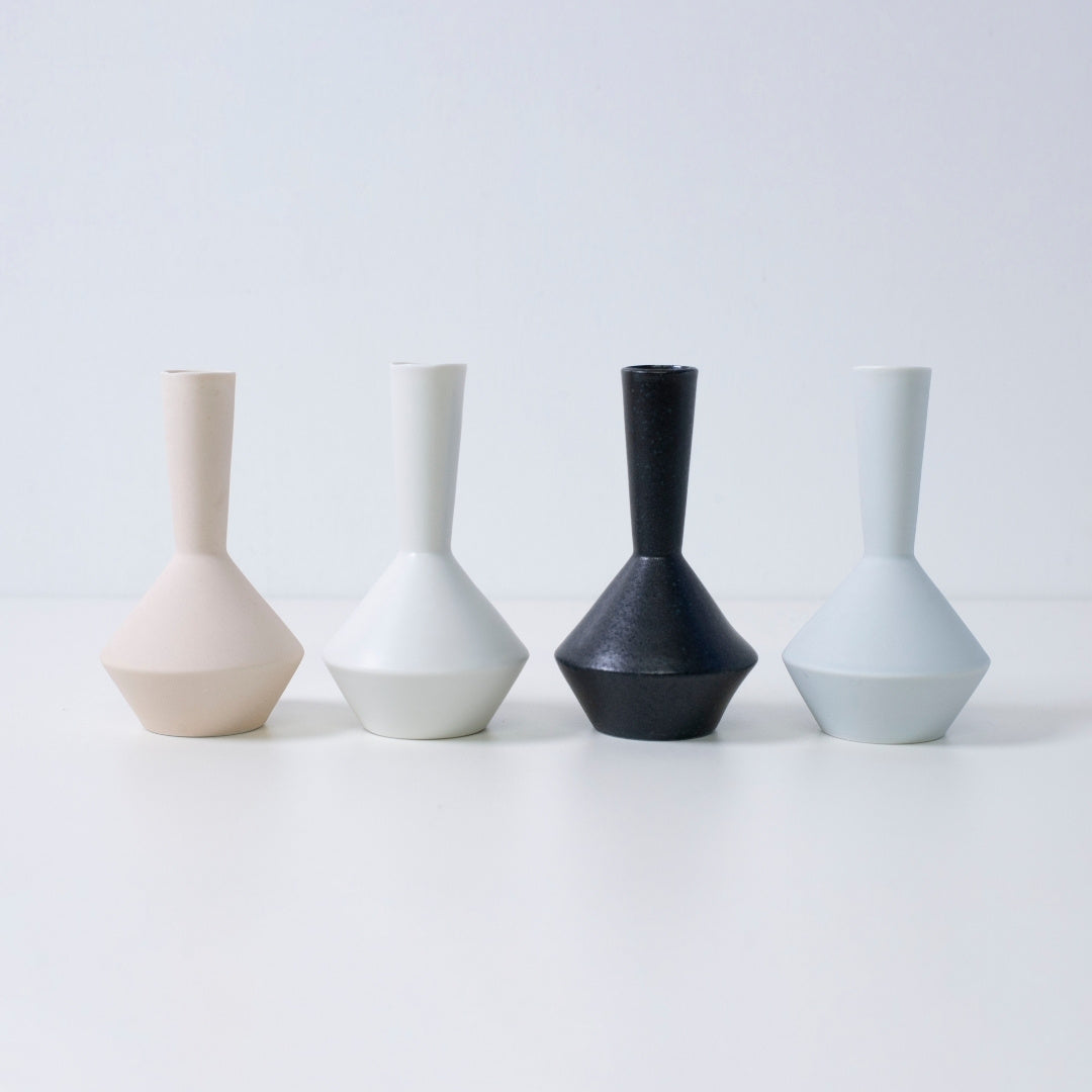 Set of four Japanese single flower vases “Frustum” – modern Mino ware vases for ikebana art