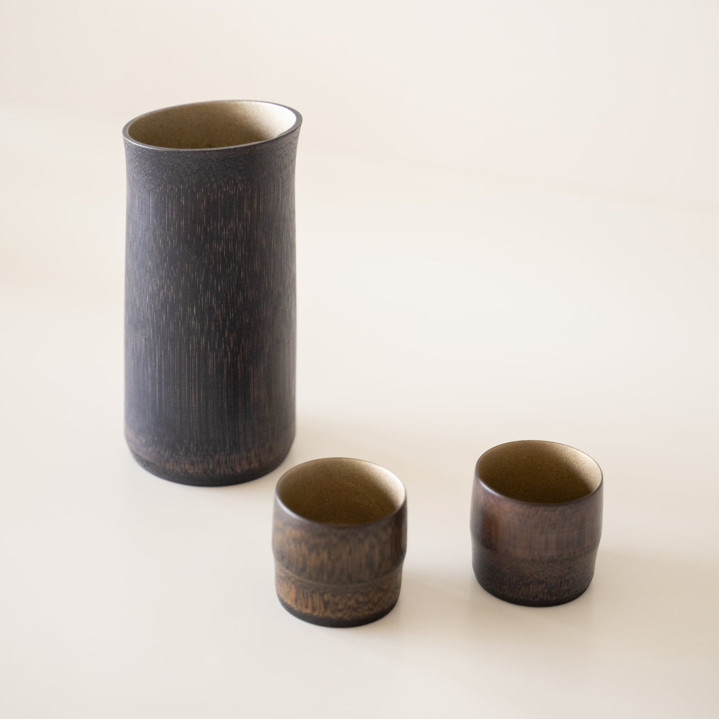Japanese Bamboo Sake Set Black in white background