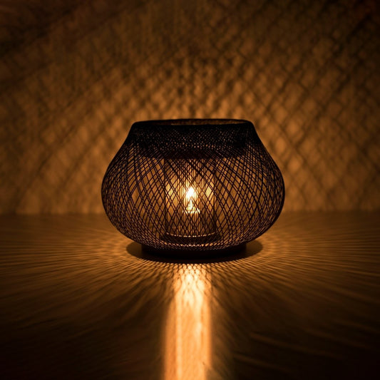 Japanese Bamboo Table Lamp "Kisaragi" illuminating a dark room - Stylish Bamboo bedside table lamp for Japanese bedroom