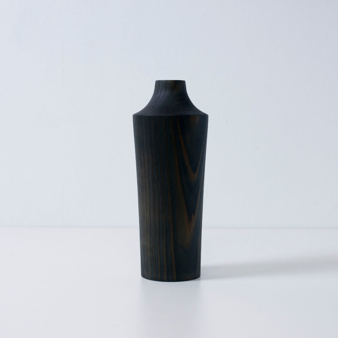 Japanese Cedar Vase Indigo 02 – Japanese cedar vase in indigo finish, handcrafted design for Japanese flower arranging