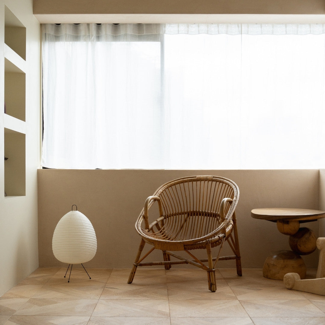 Japanese Paper Floor Lamp "Chochin lamp 01" in Japandi style interior – Authentic washi paper lantern for Japandi living room