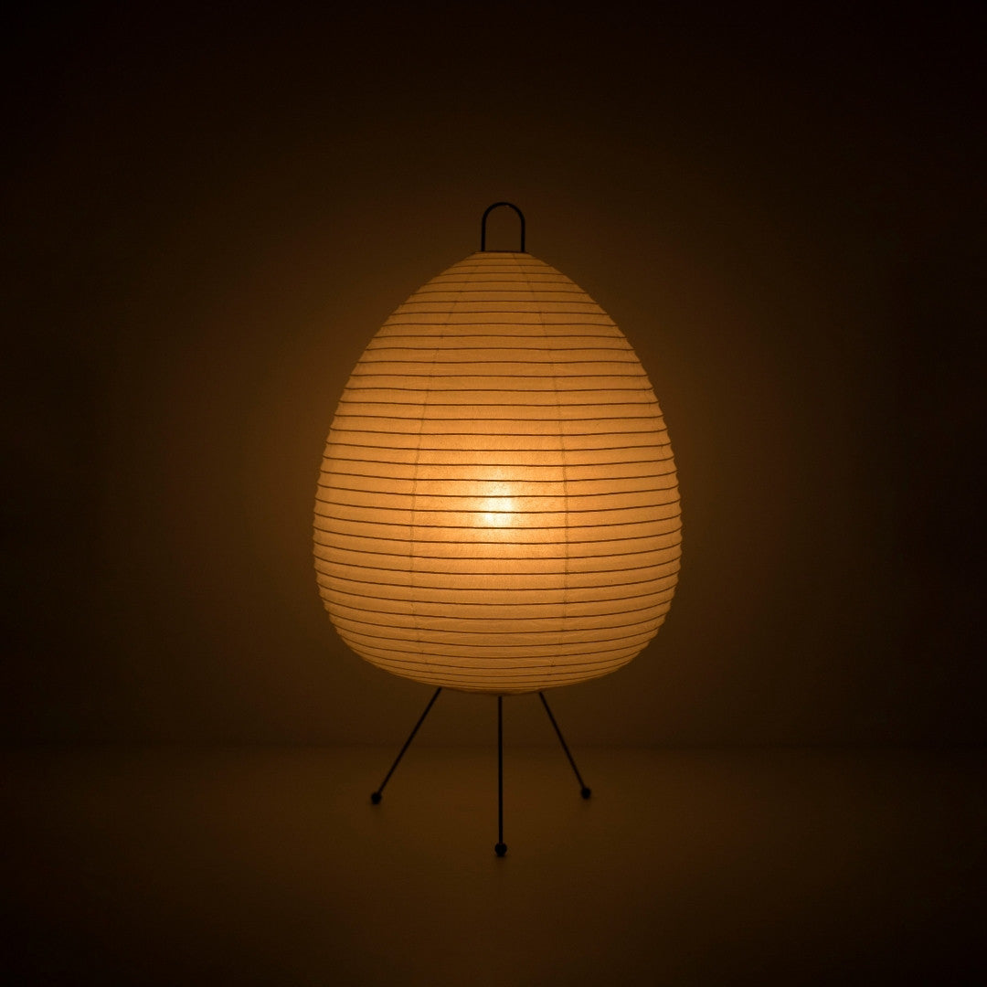 Japanese Paper Floor Lamp "Chochin lamp 01" illuminating a dark room, Authentic Washi Paper Lamp for bedroom & Living room