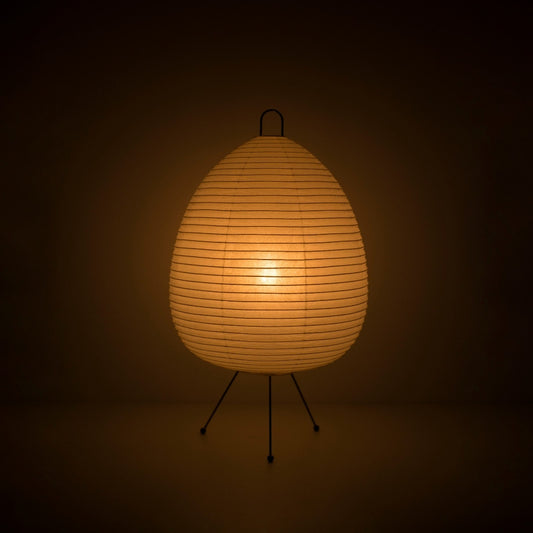 Japanese Paper Floor Lamp "Chochin lamp 01" illuminating a dark room, Authentic Washi Paper Lamp for bedroom & Living room