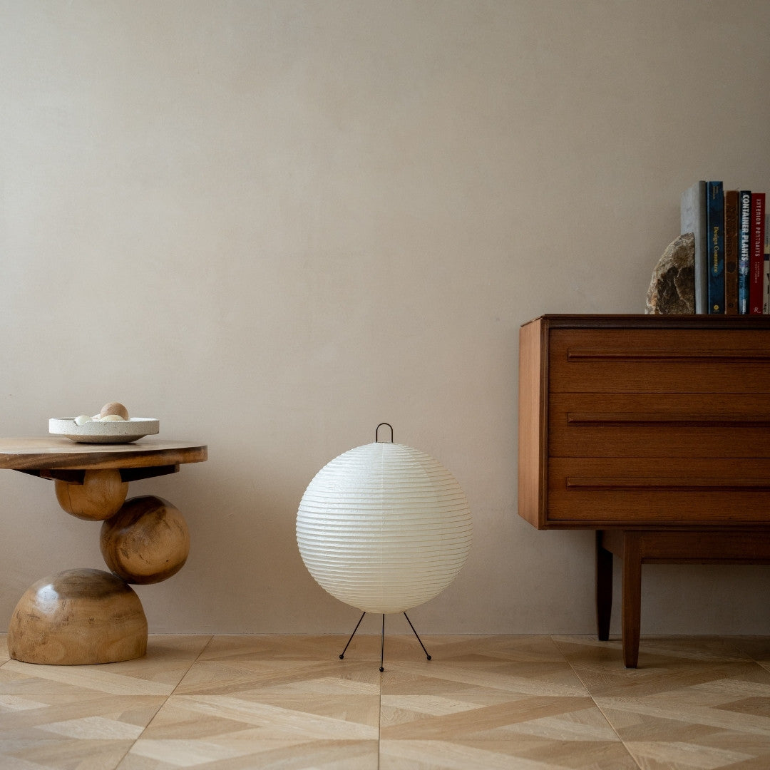 Japanese Paper Floor Lamp "Chochin lamp 03" in Japandi style interior – Authentic Japanese paper lantern lamp for Japandi living room