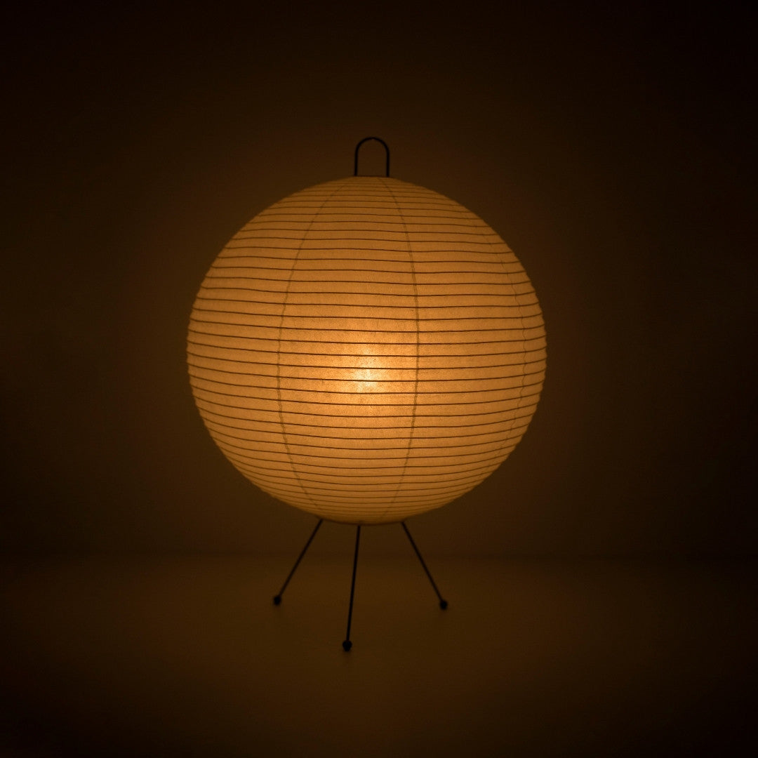 Japanese Paper Floor Lamp "Chochin lamp 03" illuminating a dark room, Elegant washi paper lamp for living room