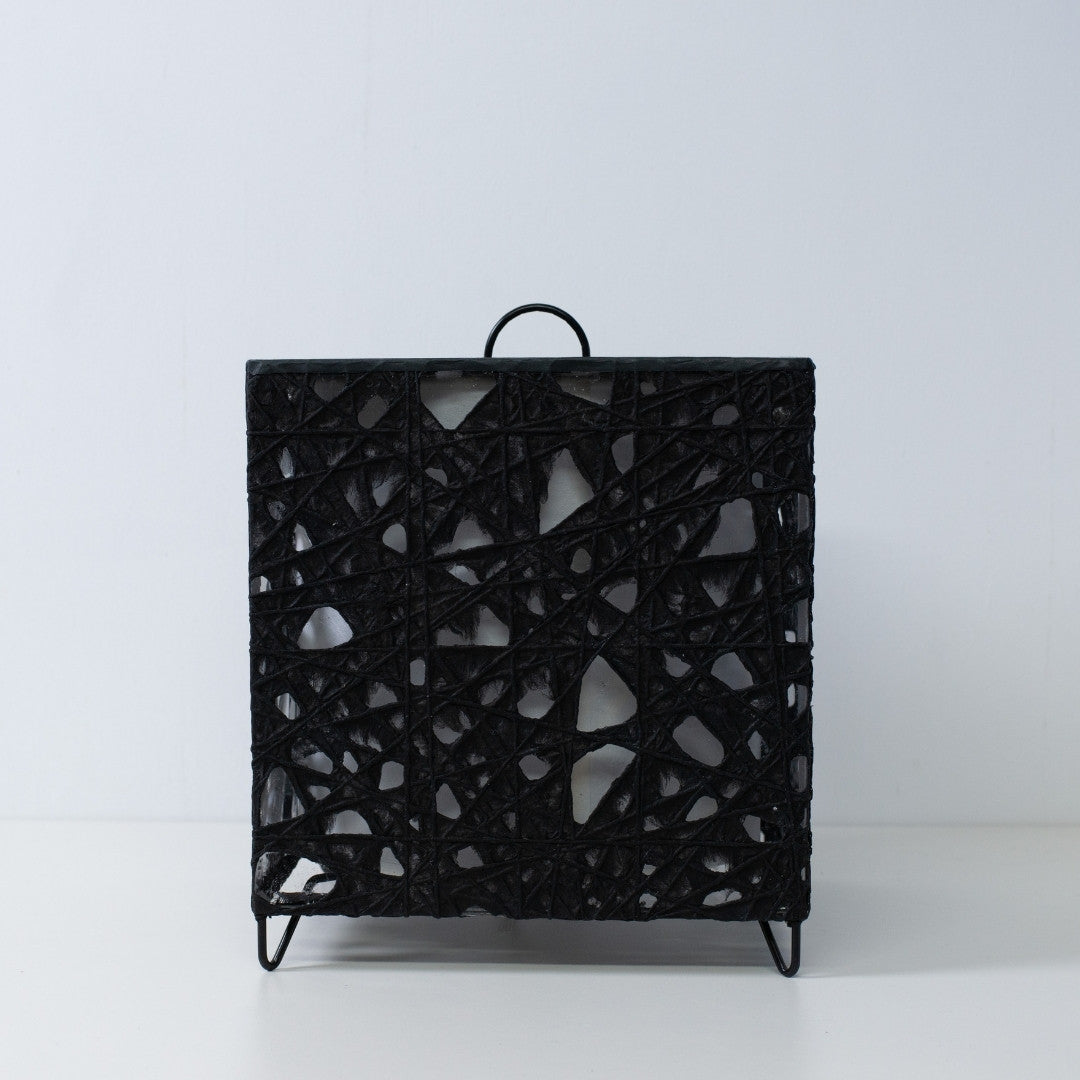 Black Japanese paper floor lamp ME-LOOK 03 by Hayashi Kogei, cube Japanese floor lamp