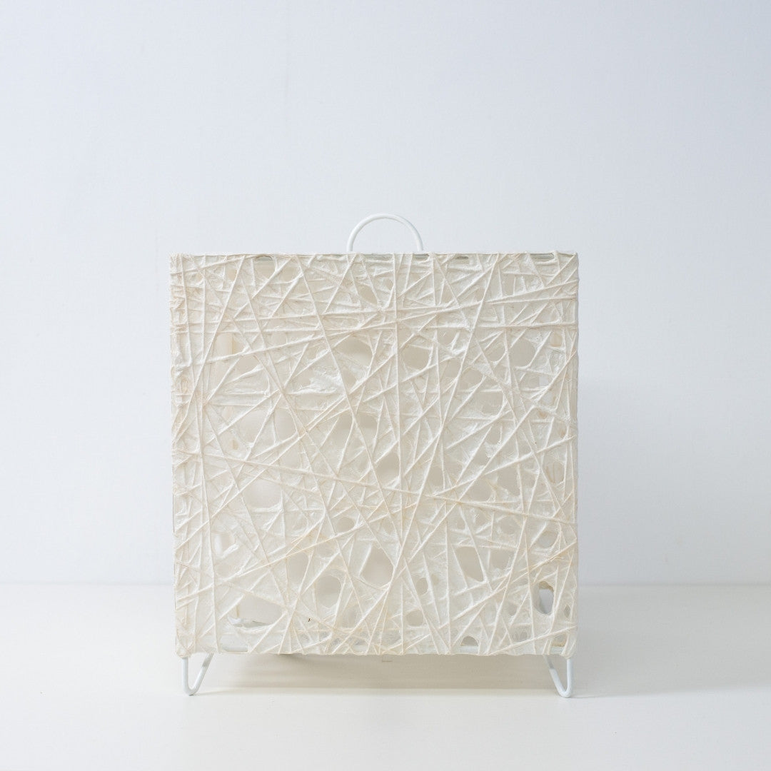White Japanese paper floor lamp ME-LOOK 03 by Hayashi Kogei, cube Japanese floor lamp