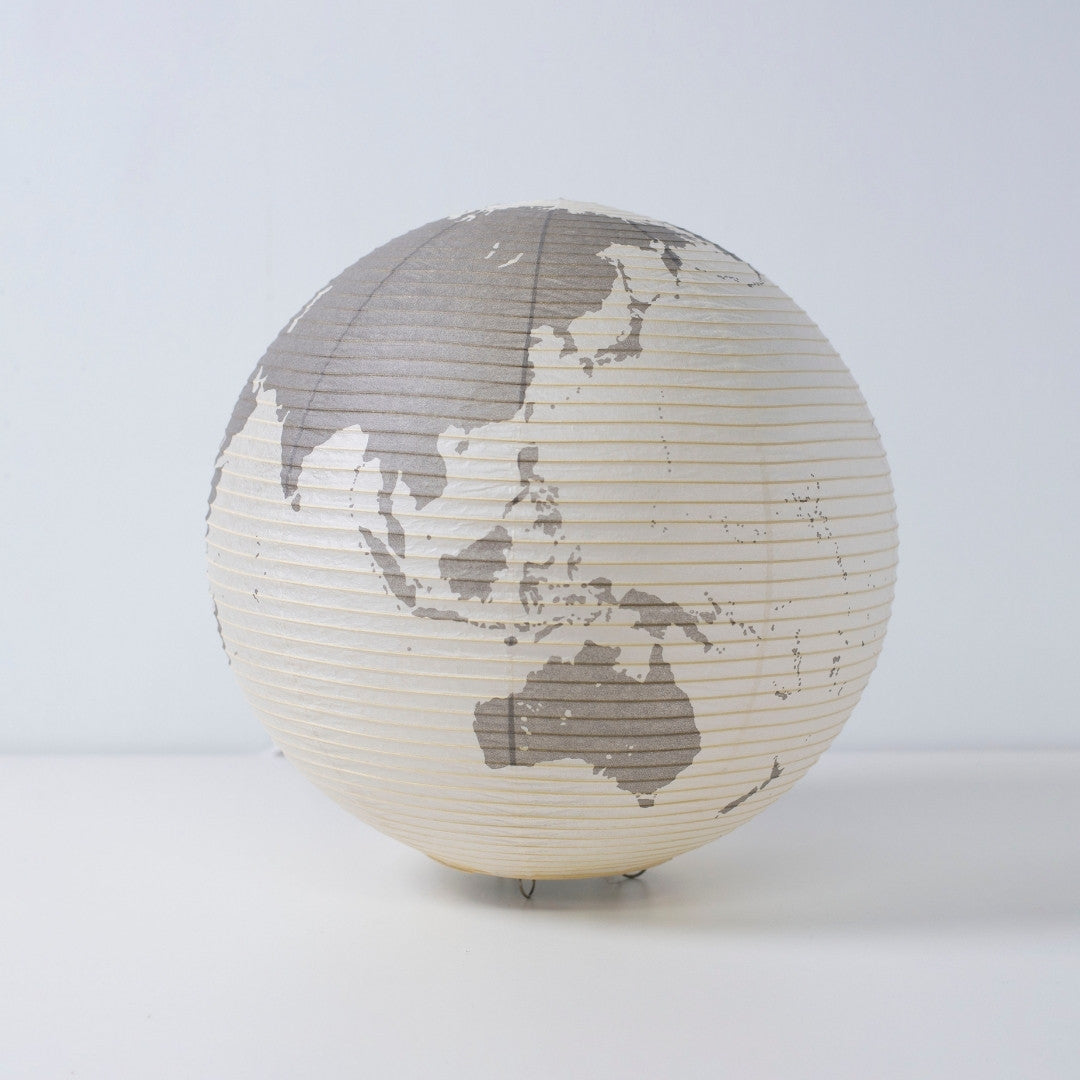 Japanese Paper Floor Lamp "paper moon 05G" with world map design, Mino Washi Japanese lamp