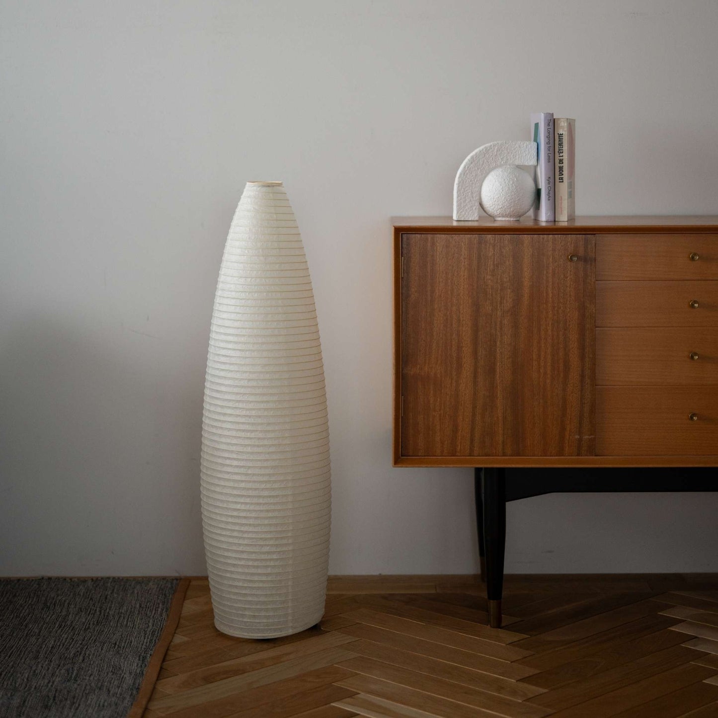 Minimal Japanese Paper Floor Lamp Paper Moon 13 – Washi Light for Japandi Living Room