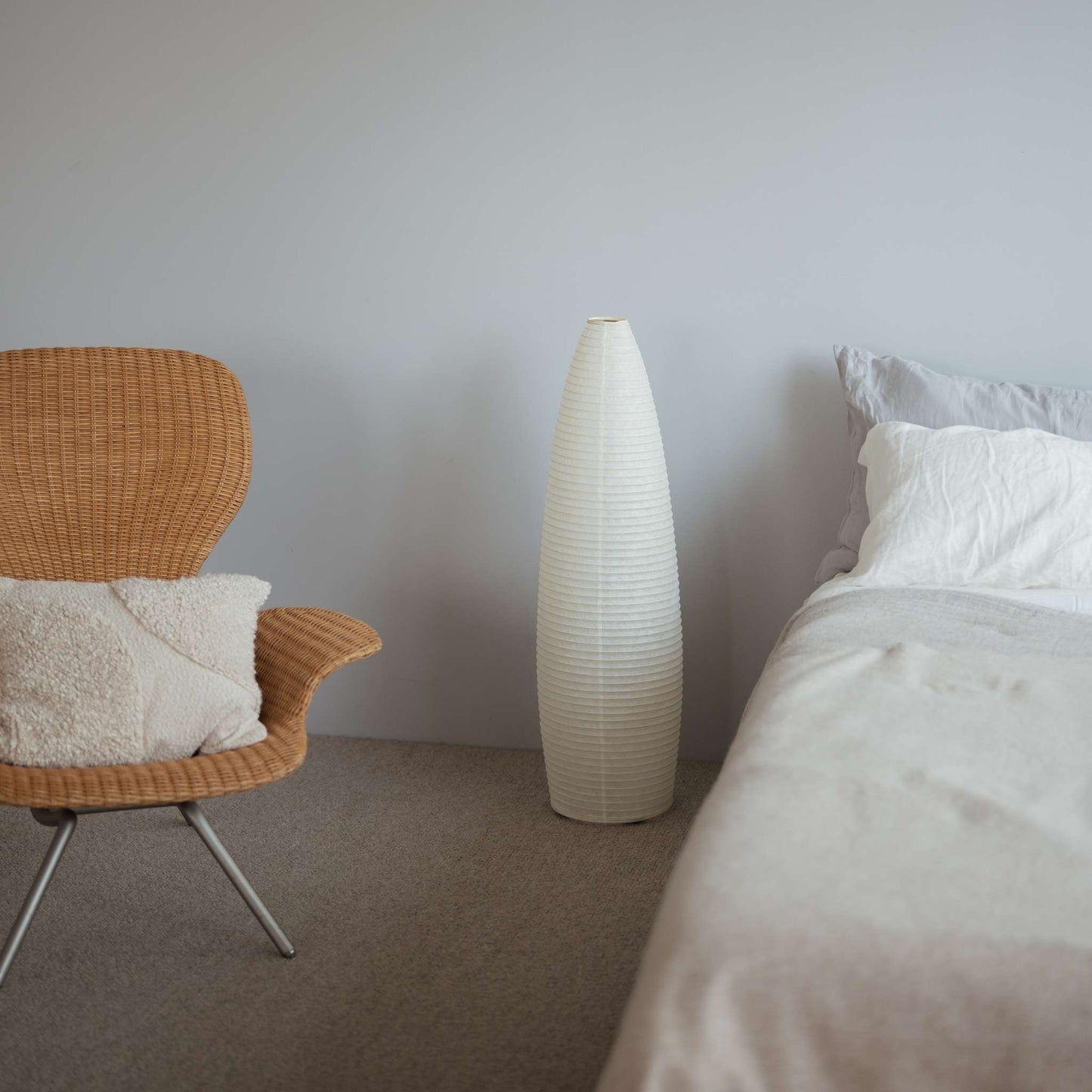 Japanese Paper Floor Lamp Paper Moon 13 – Tall Washi Lamp for Japandi Bedroom Interior
