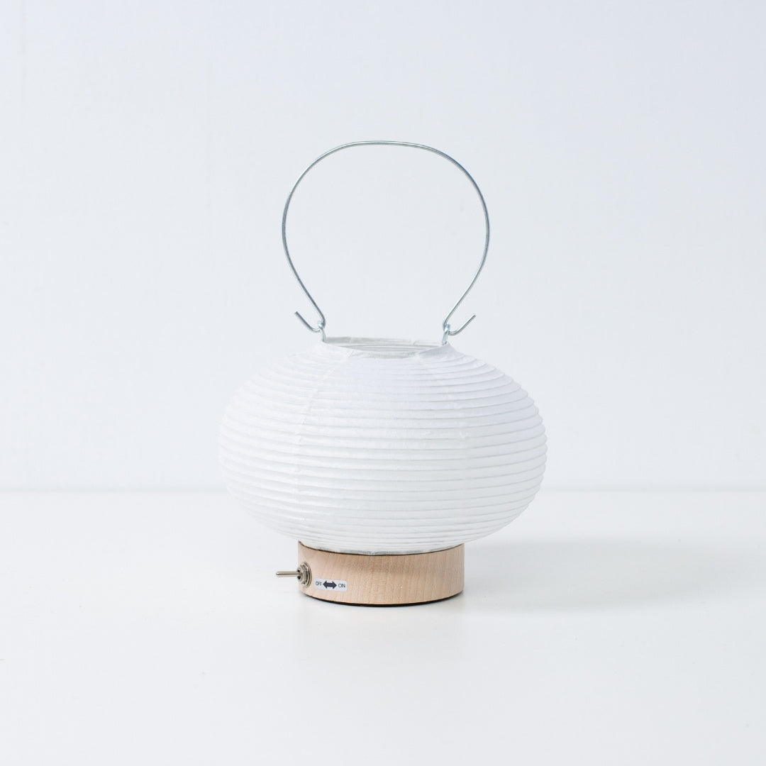 Japanese paper table lamp RIN 03 by Hayashi Kogei, portable rounded Japanese paper lamp for living room & bedroom