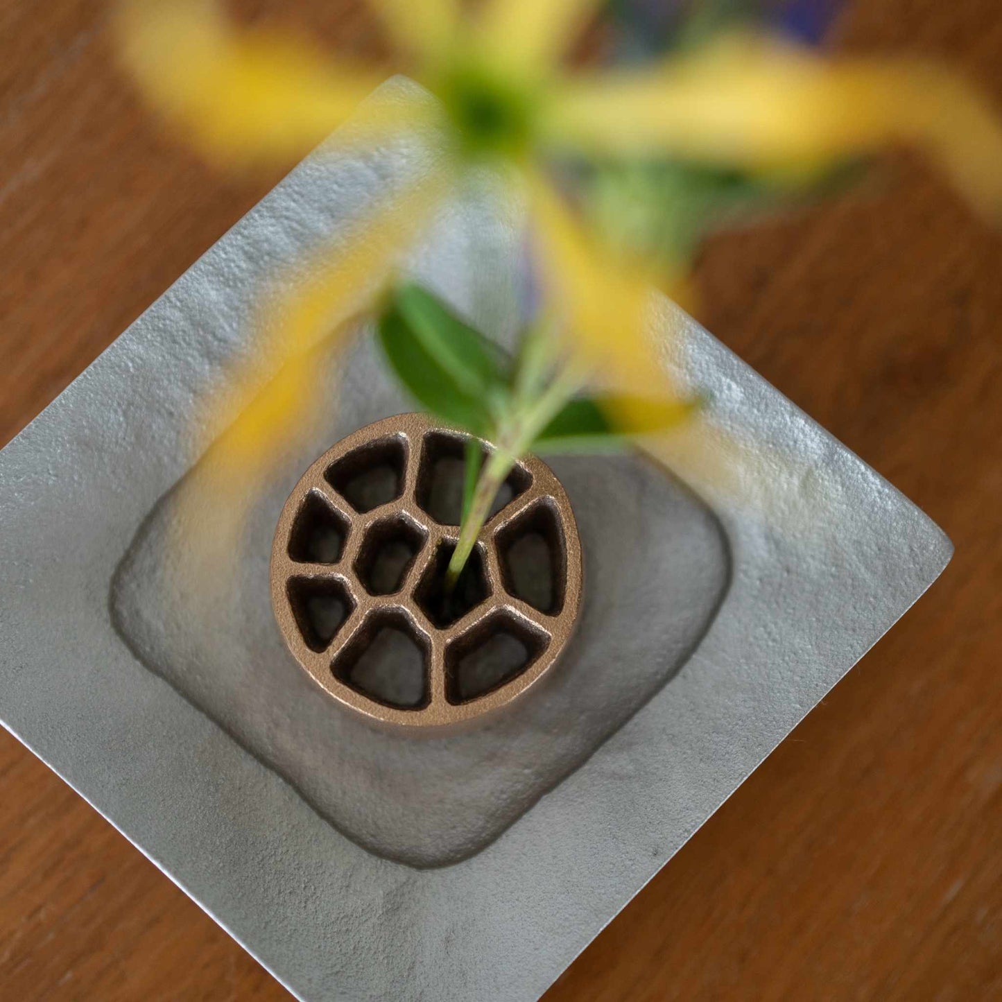 Japanese Pinless Kenzan “Voronoi” S for Ikebana | Modern Bronze Flower Frog for Japanese Vases
