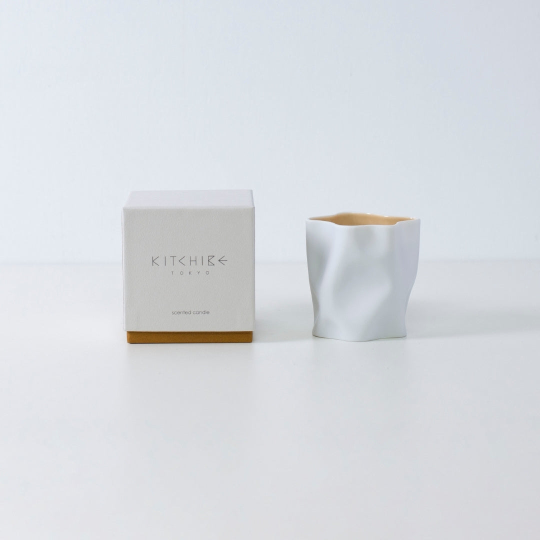 Signature Japanese candle KITCHIBE with agarwood and Japanese Incense in Seto porcelain holder