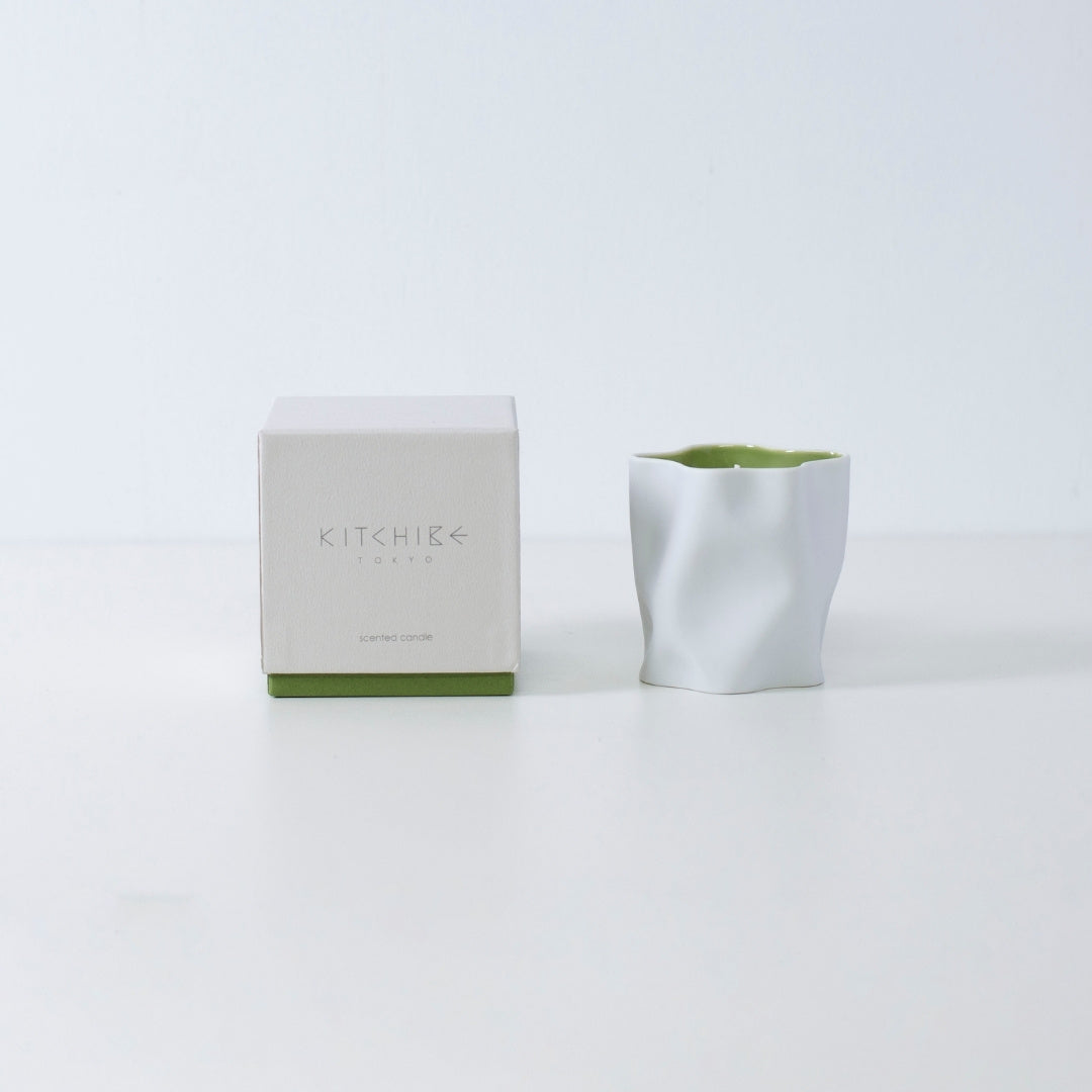 Japanese candle MATCHA with green tea, jasmine, and Japanese Incense in white Seto porcelain holder