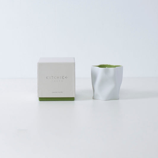 Japanese candle MATCHA with green tea, jasmine, and Japanese Incense in white Seto porcelain holder