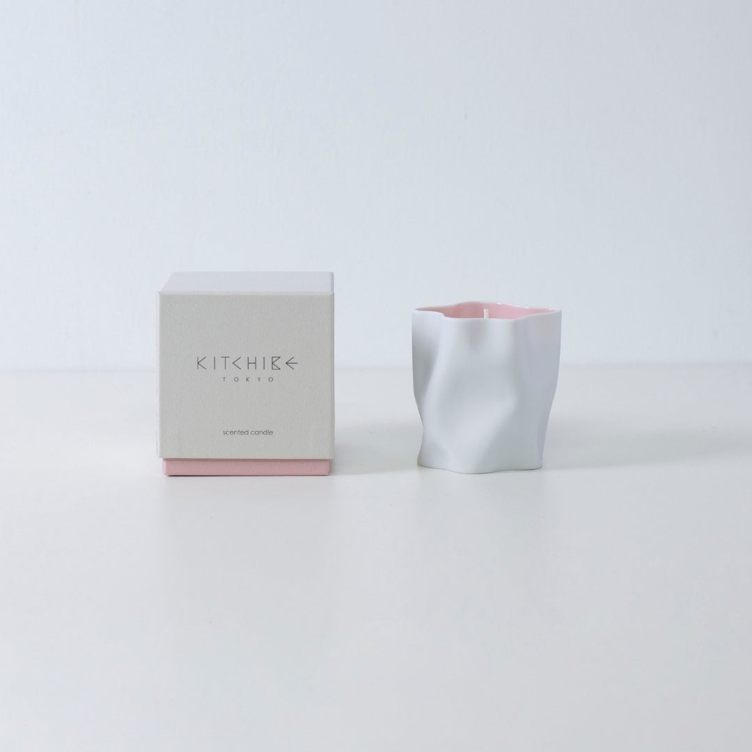 Scented Japanese candle SAKURA with cherry blossom, rose, and Japanese Incense in ceramic vessel