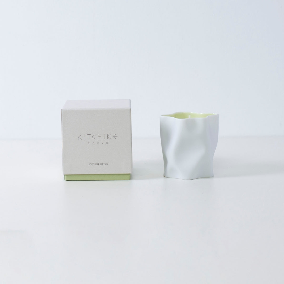 Japanese candle WASHI with leather, ylang-ylang, and Japanese Incense in handcrafted Seto porcelain