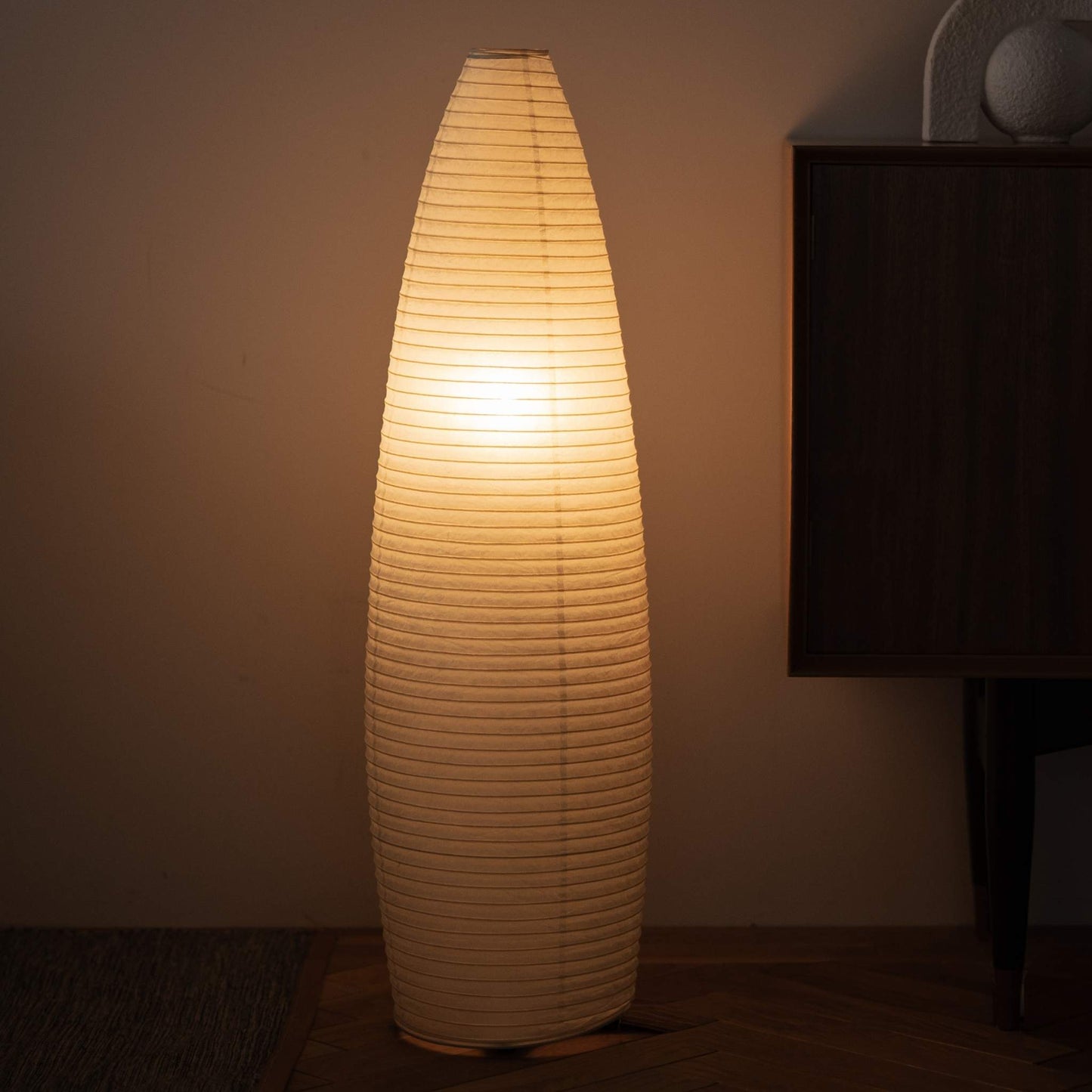 Japanese Washi Floor Lamp Paper Moon 13 – Soft Glow Lighting for Japandi Living Room