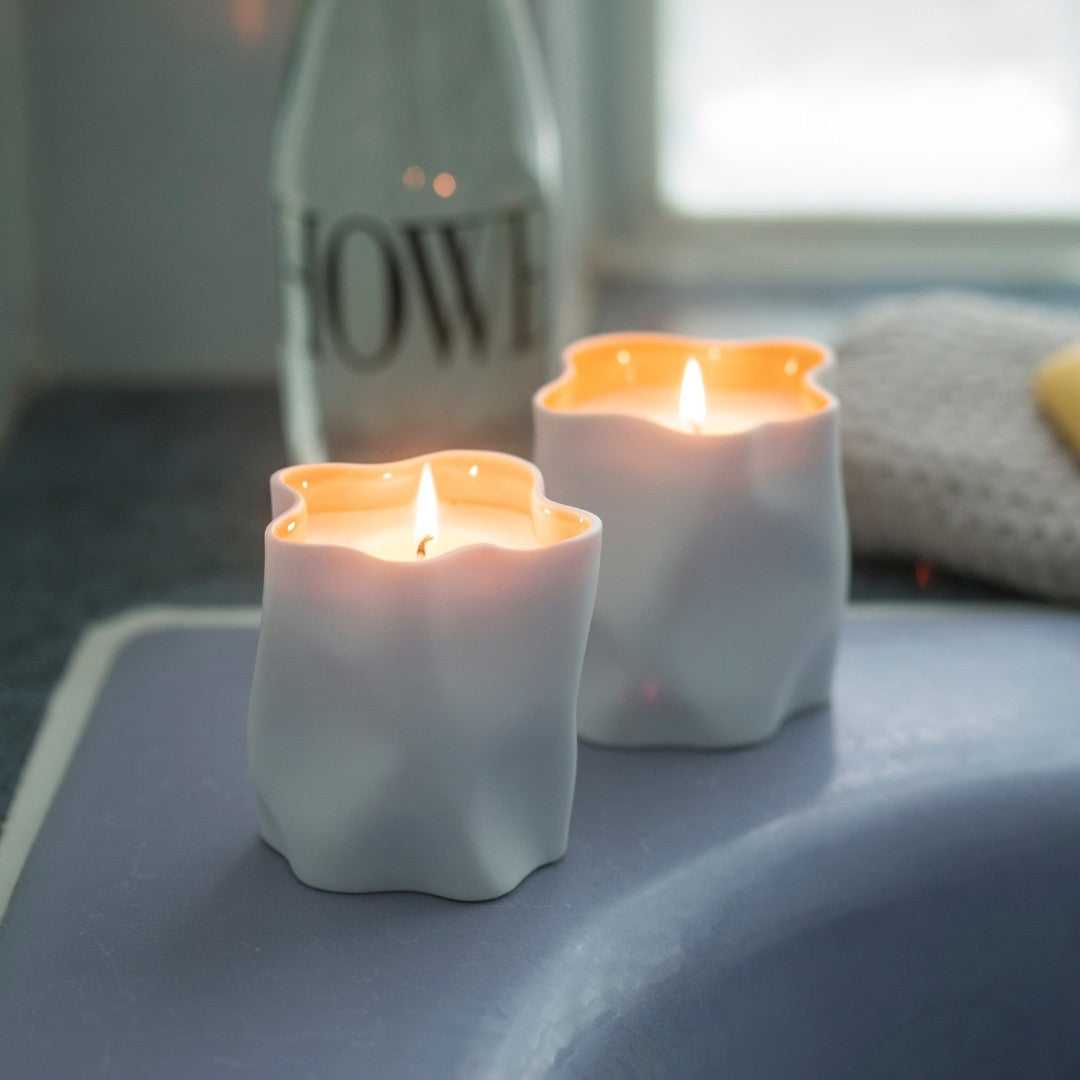 Minimal Japandi decor with Japanese scented candle, wabi sabi ambience and tranquil design blend