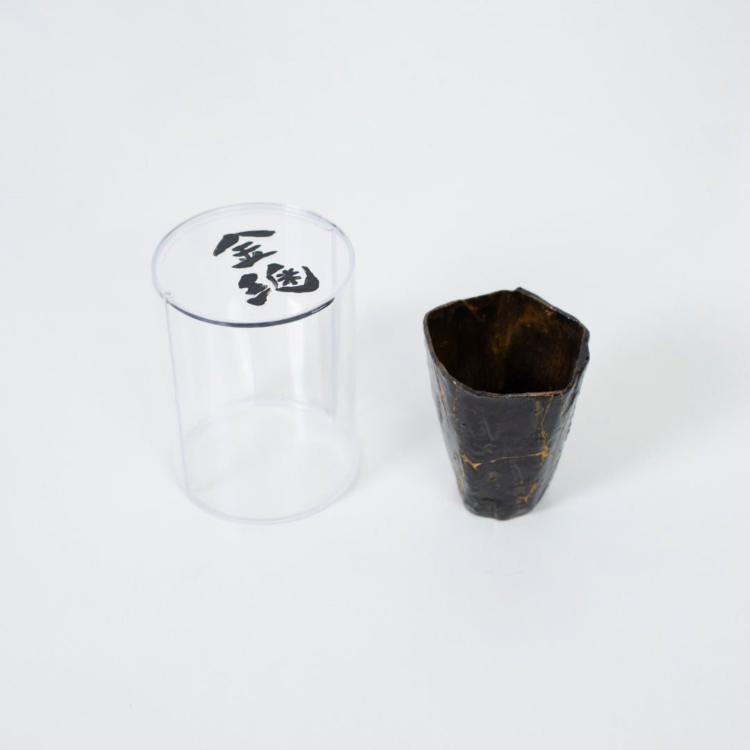 Pentagon Kintsugi Cup "Tenmoku" Black 03 with a clear case