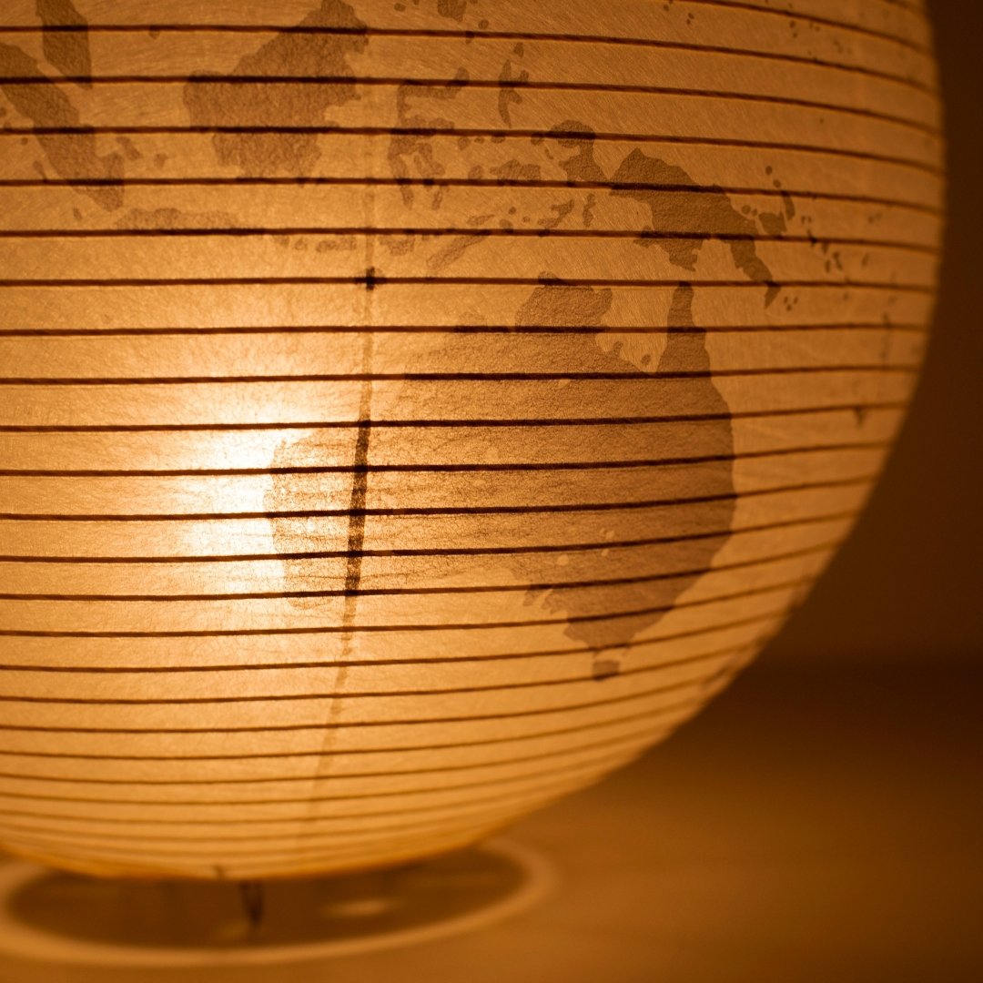 Print of Australia on Japanese Paper Floor Lamp "paper moon 05G", handcrafted paper floor lamp