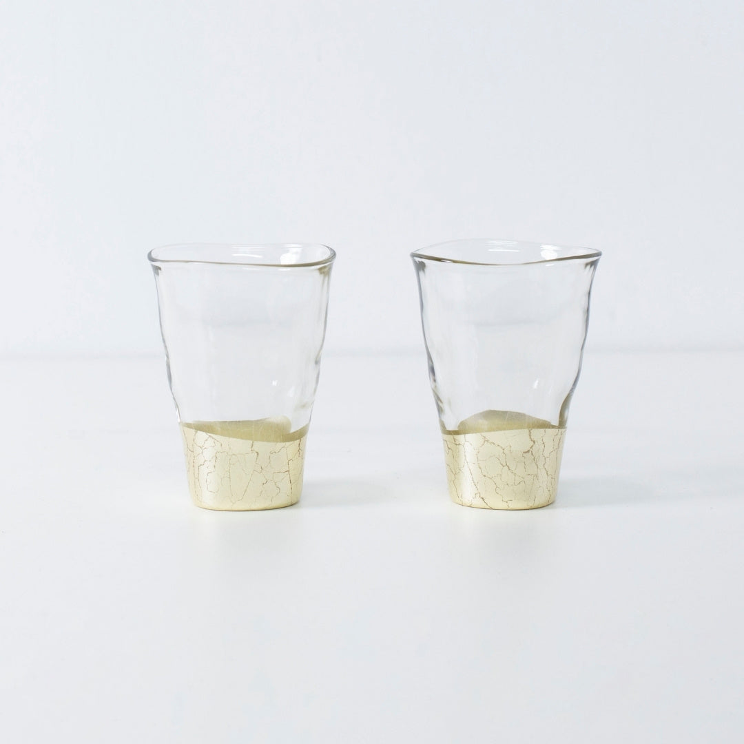 Champagne gold leaf sake glass set, Japanese design with wabi-sabi texture for refined sake experience