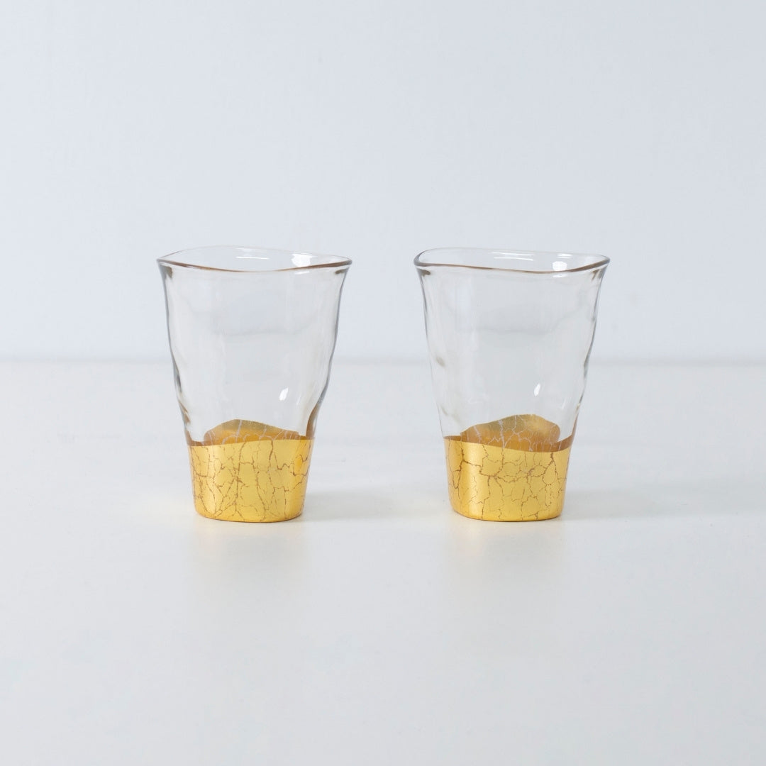 Large Japanese sake glass set with hand-applied gold leaf design, ideal for cocktails or chilled sake