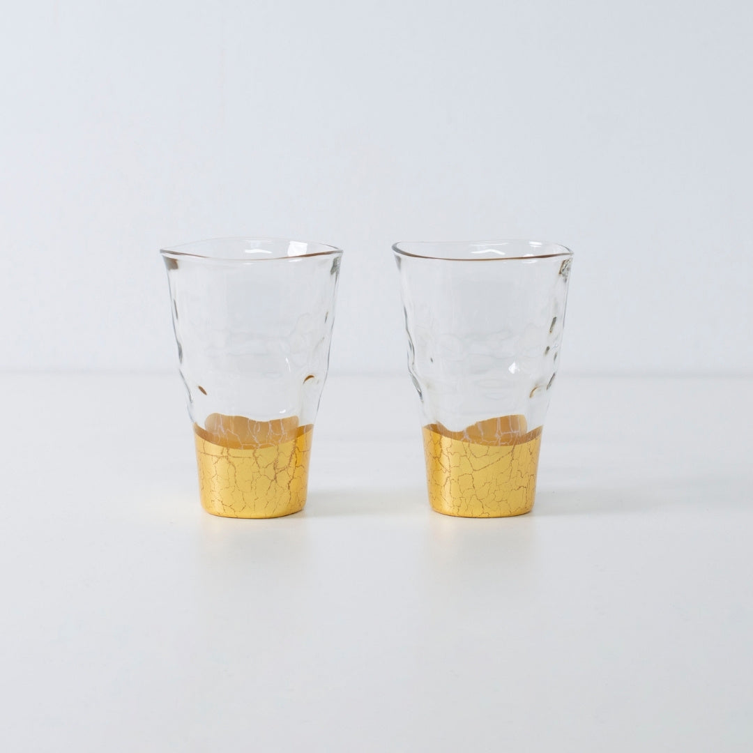 Small gold leaf sake cup set in Japanese glassware, perfect for daily rituals and elegant gifting use