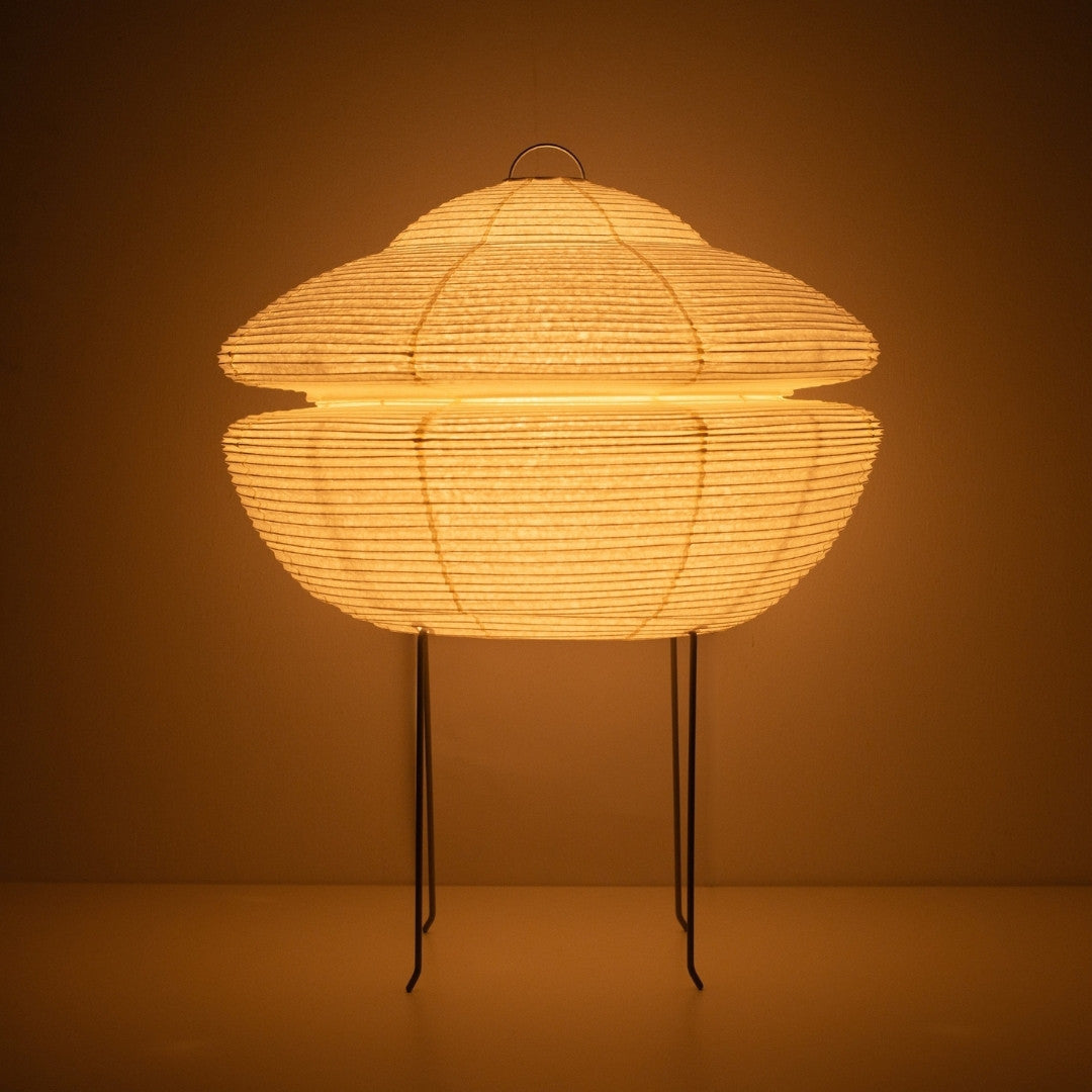 Warm glowing Japanese paper floor lamp GEMINI 01, modern washi Japanese floor lamp lighting