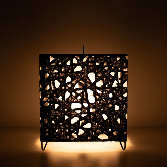 Warm glowing black Japanese paper floor lamp ME-LOOK 03, compact cube Japanese floor lamp