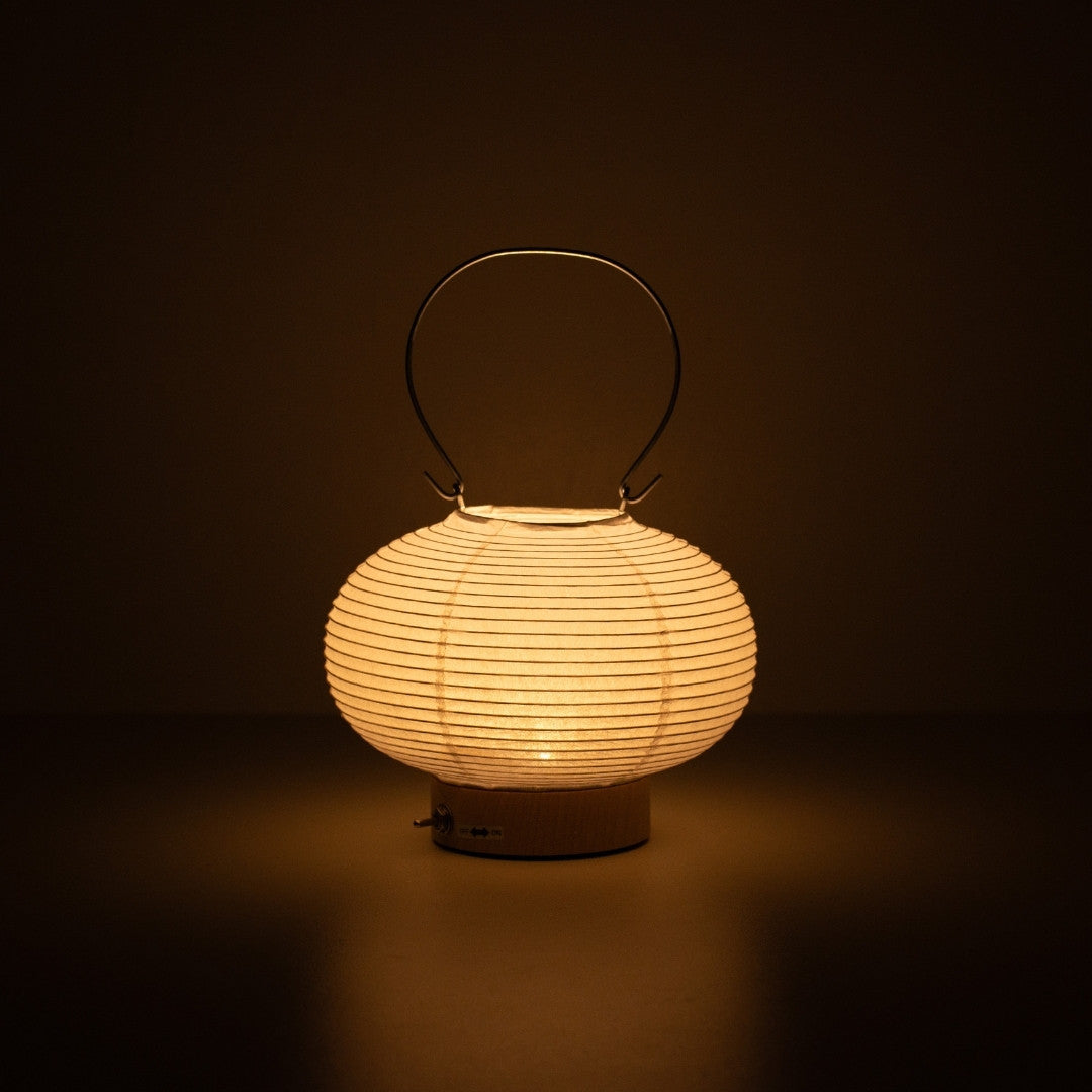 Elegant Japanese paper table lamp RIN 03, handcrafted rounded Japanese paper lamp lighting