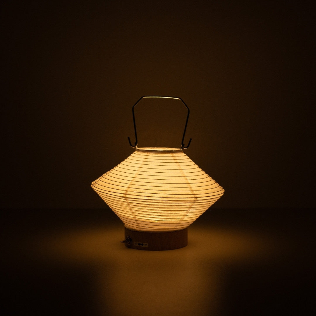 Elegant diamond-shaped Japanese paper table lamp RIN 05, warm ambient Japanese paper lamp