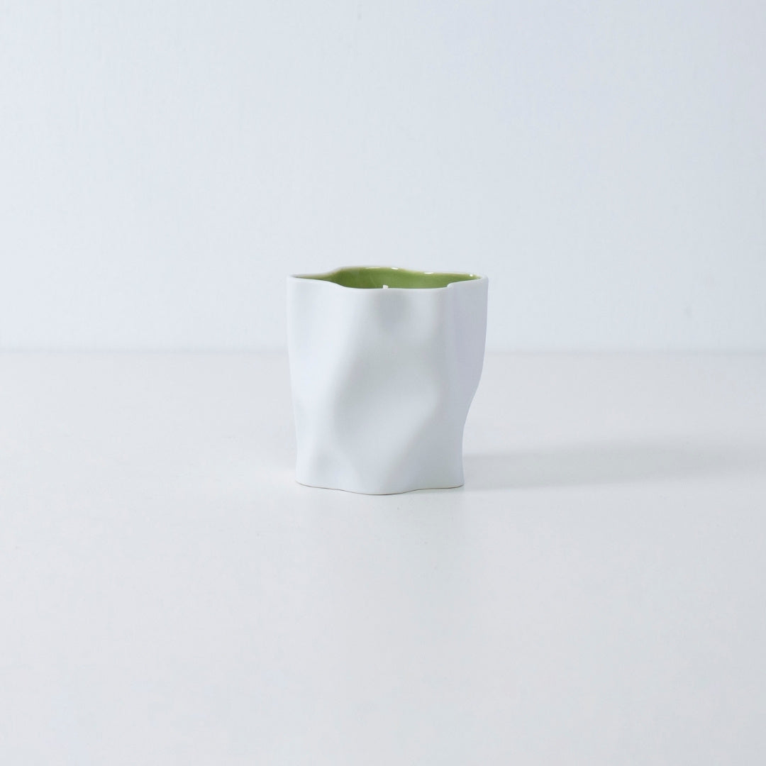 Japanese candle MATCHA with green tea, bamboo, and Japanese Incense in white Seto porcelain holder