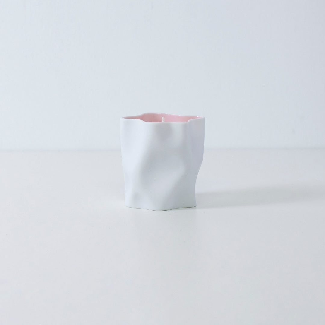 Japanese candle SAKURA with cherry blossom, rose, and Japanese Incense in pink ceramic vessel