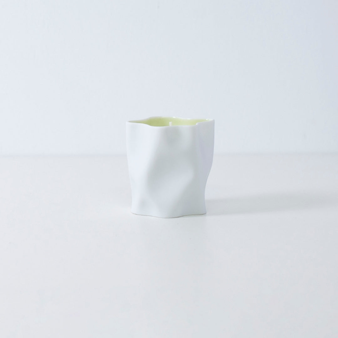 Japanese candle WASHI with leather, ylang-ylang, and Japanese Incense in pale green porcelain holder