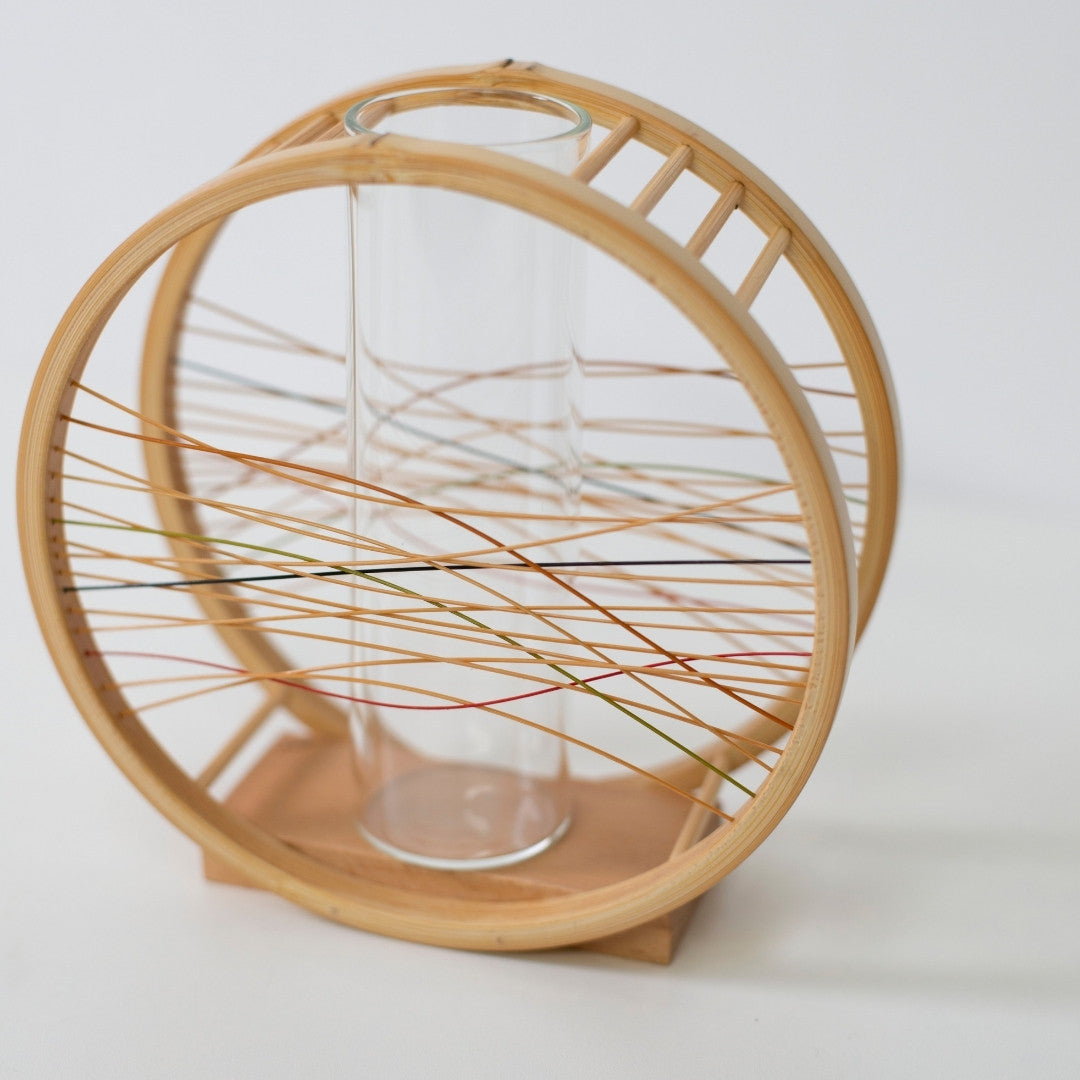 Top view of Japanese Bamboo Flower Vase “Flowing Wind” - Unique ikebana flower vase with wabi-sabi for Japandi home