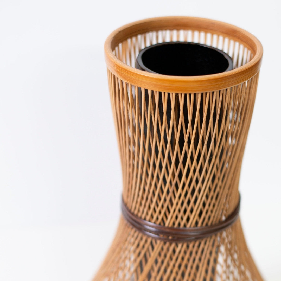 Top view of Japanese Bamboo Flower Vase “Fukuju” - Wabi-Sabi inspired ikebana flower vase for Japandi style living room